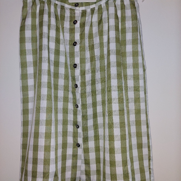 Modcloth New Retro green Gingham Checked Midi skirt belted Size 12 Acadamia - Picture 7 of 11